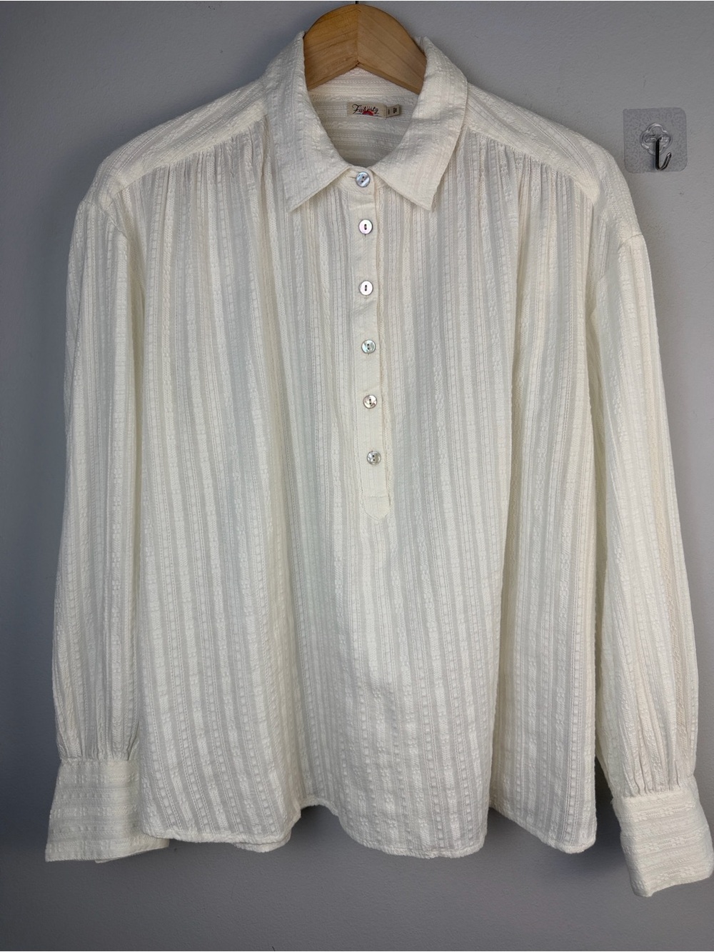 Faherty Olli Organic Cotton Popover Shirt in Egret Long Sleeves Large Minimalist - Picture 16 of 16